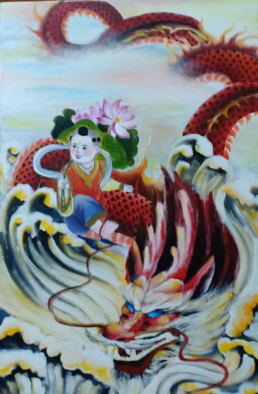 Tranh Phong Thủy- Em bé Cưỡi Rồng